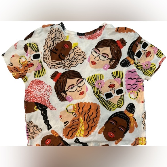 Zara Cropped Colorful Graphic Faces T-Shirt - Picture 7 of 7